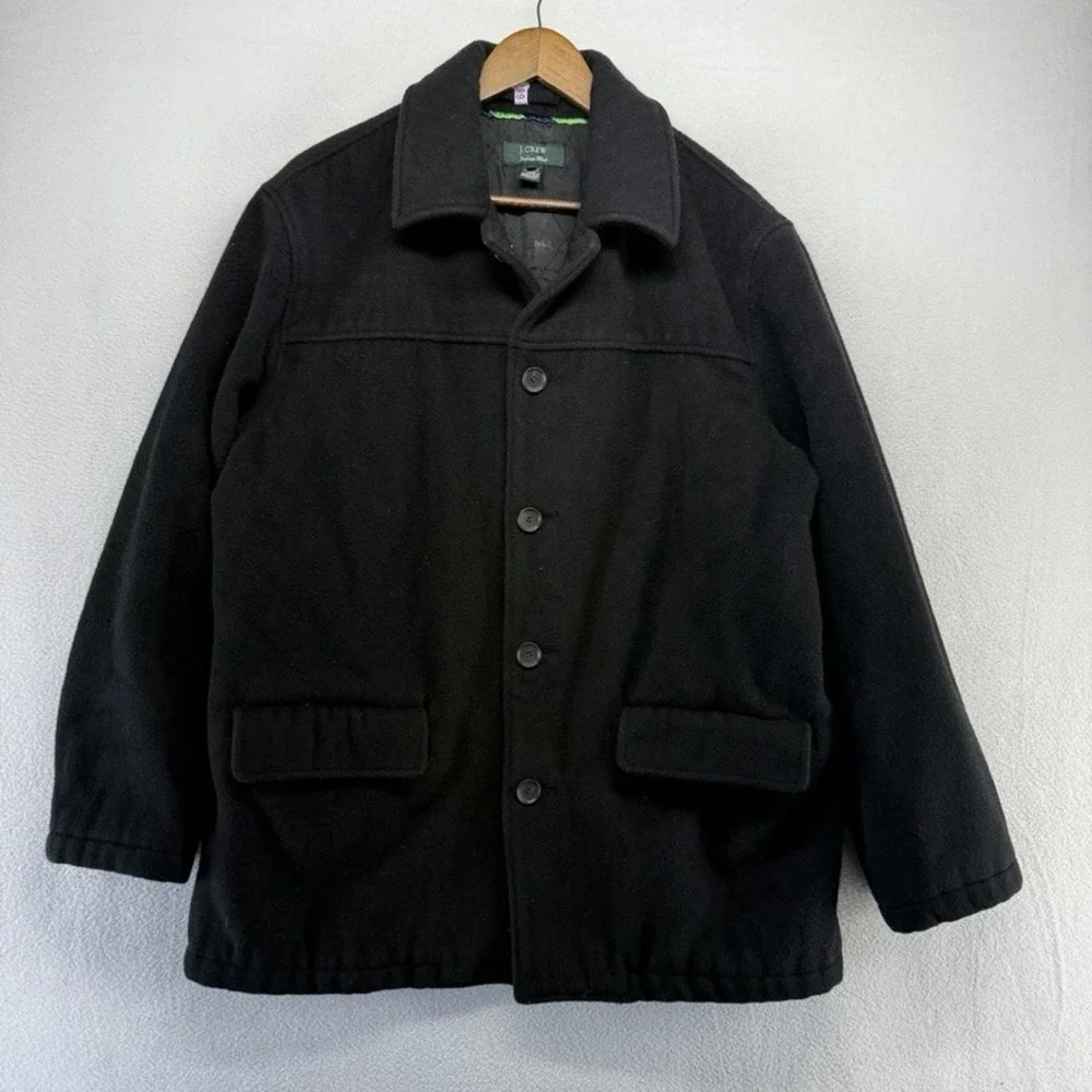 Vintage J Crew Peacoat  Men's Large Black Italian Wool Button Heavyweight Lined